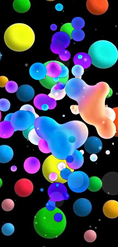 Vibrant, colorful bubbles on a dark background, creating a dynamic visual effect.