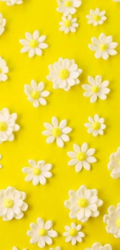 Yellow wallpaper with scattered white daisies design.