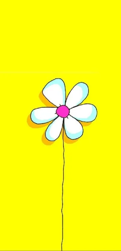 Whimsical daisy on yellow background mobile wallpaper.