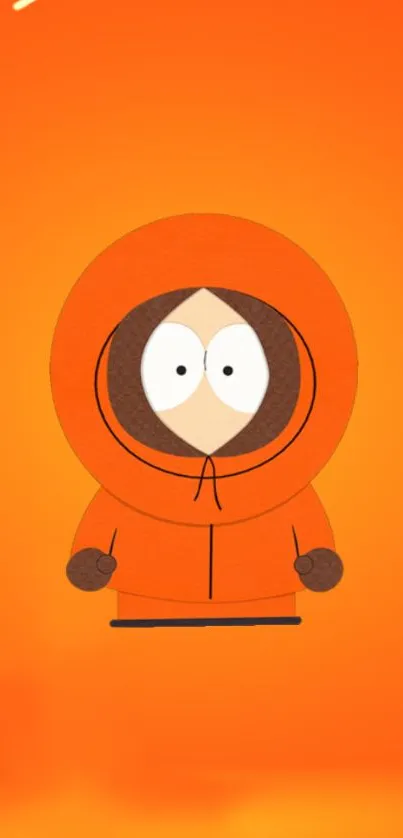 Animated character on bright orange background.