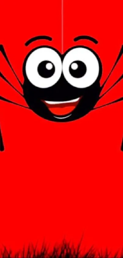 Cute cartoon spider on red background wallpaper.