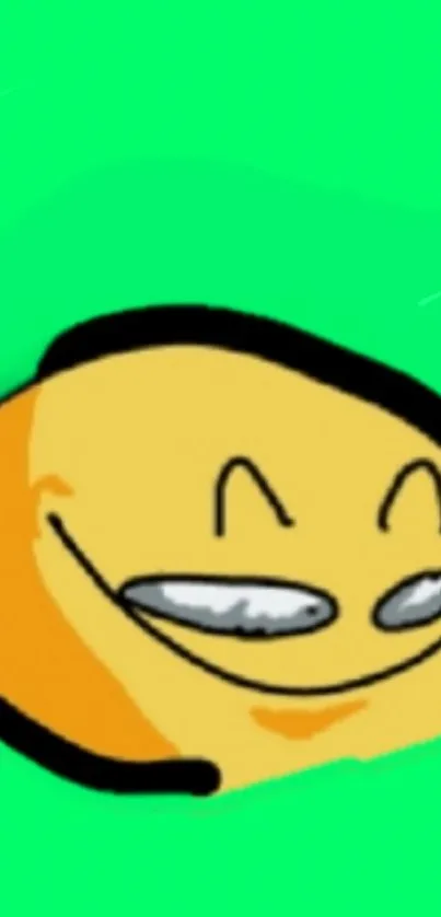 Vibrant cartoon smiley face on green background.