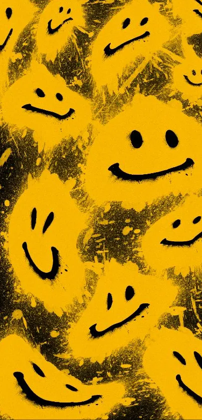 Bold yellow smiley faces on a dark background for mobile wallpaper.