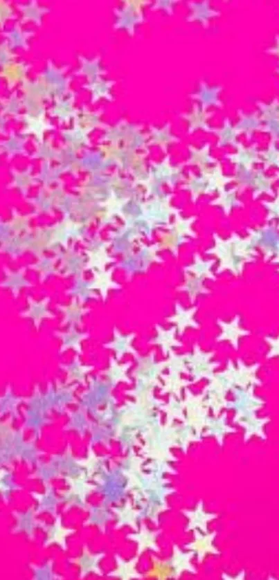 Mobile wallpaper with white stars on pink.