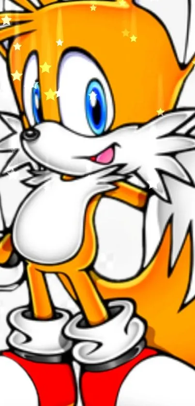 Two-tailed cartoon character with bright orange and white colors.