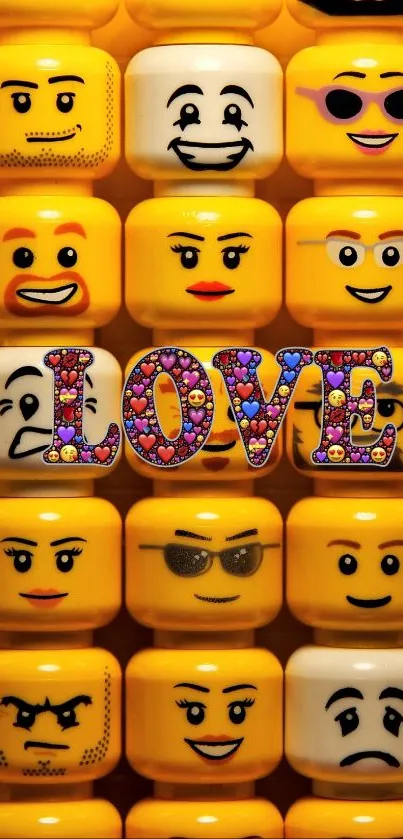 Yellow emoji block wallpaper with 'LOVE' text