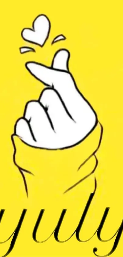 Yellow hand gesture wallpaper with hearts.