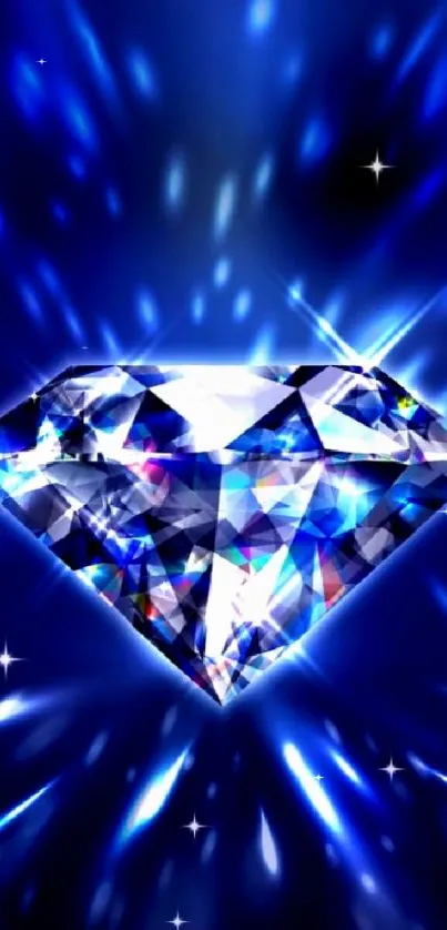 Sparkling diamond on blue background wallpaper.