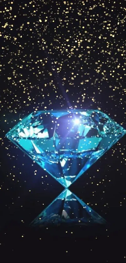 A brilliant blue diamond on a dark background.