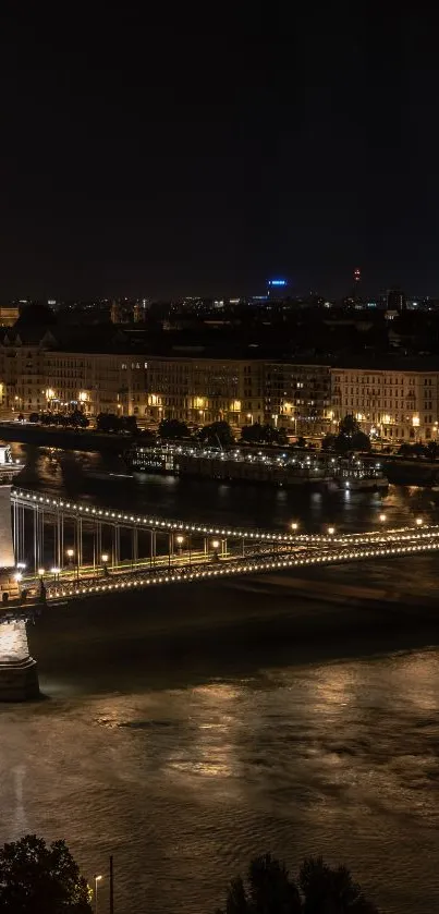 Night view of Budapest's Chain Bridge and Parliament over the Danube.