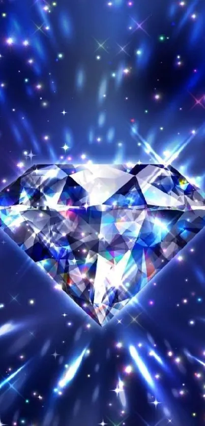 Blue sparkling diamond wallpaper with shining effects.