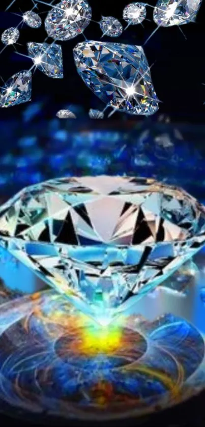 Dazzling diamonds with sparkling blue background.