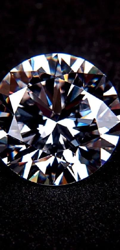 Brilliant diamond centered on a deep black background, perfect as a luxurious wallpaper.