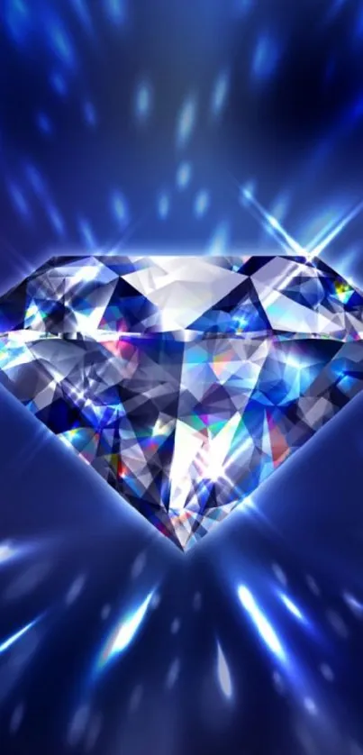 Brilliant diamond set against a vibrant blue background.