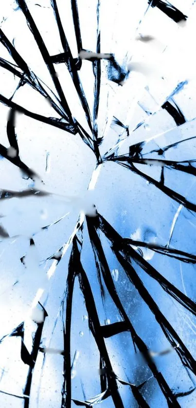 Blue and black shattered glass wallpaper with abstract design.