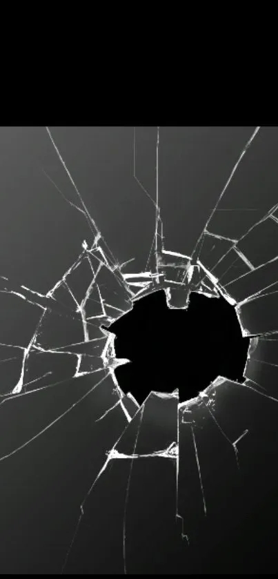 Broken glass effect on a black background mobile wallpaper.