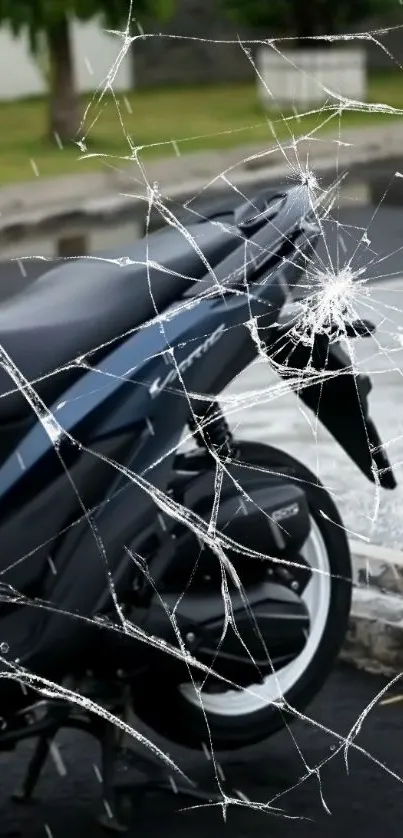 Motorcycle view with shattered glass effect.