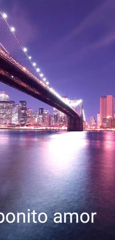 Brooklyn Bridge at night with New York City skyline, enhancing any mobile screen.