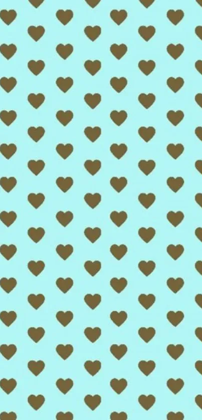 Brown hearts pattern on sky blue background wallpaper.