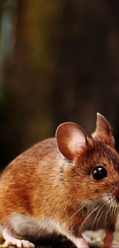 Close-up of a brown mouse in a forest setting mobile wallpaper.