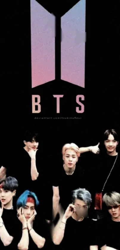 BTS group in dynamic black-themed wallpaper.