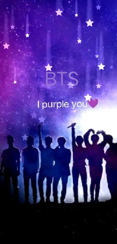 BTS galaxy silhouette with purple hues.