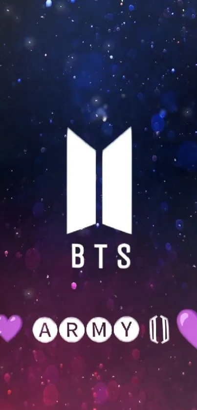 BTS galaxy-themed wallpaper with purple hearts for ARMY fans.