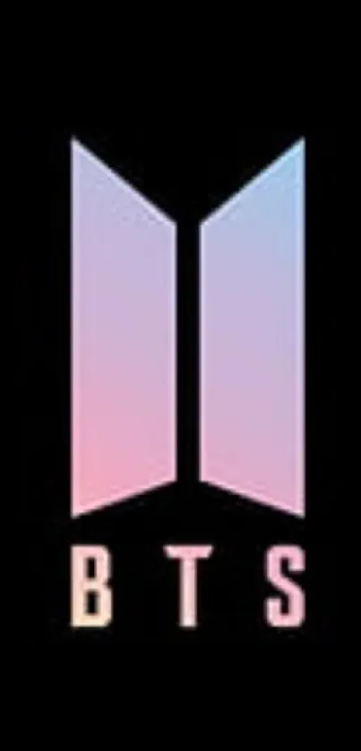 BTS logo with gradient colors on a black background.