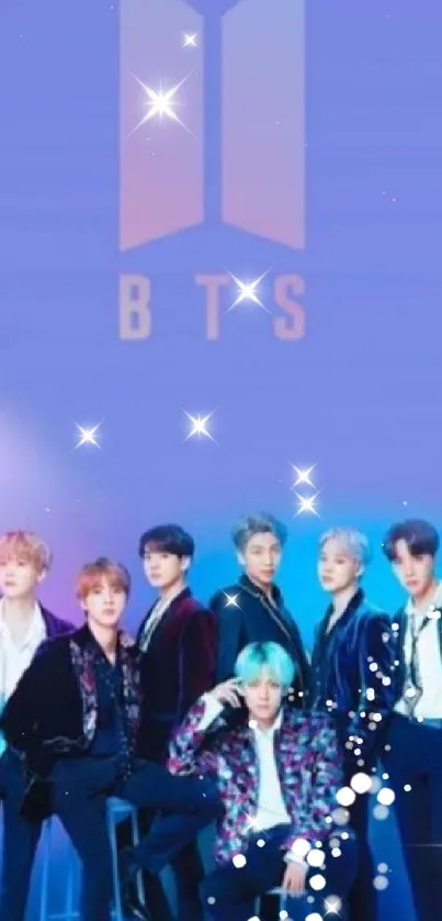 BTS group with sparkling purple background wallpaper.