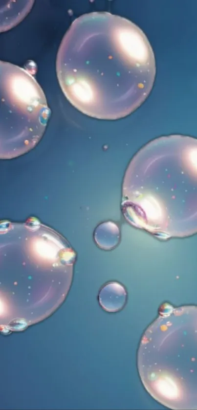 Iridescent bubbles on a blue background wallpaper.