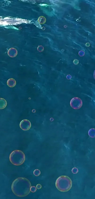 Bubbles floating over a blue ocean surface.