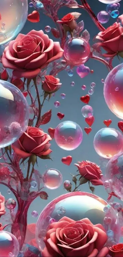 Floating roses and bubbles on a fantasy-themed wallpaper.