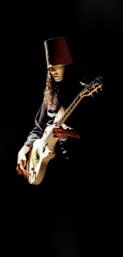 Unique Buckethead guitarist wallpaper with a dark background.