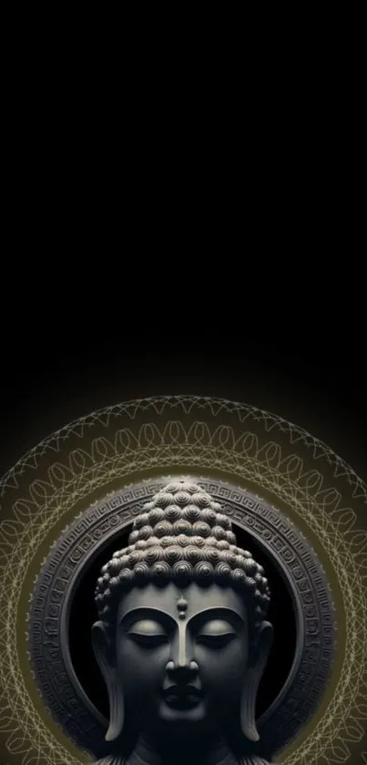 Buddha artwork with mandala and dark background.