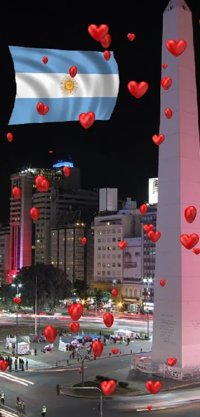 Night view of Buenos Aires with iconic obelisk and city lights.