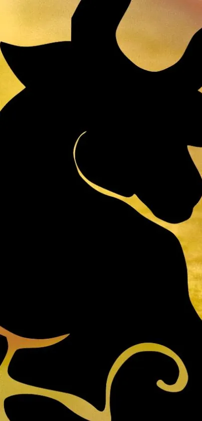 Bull silhouette on a rich golden background.