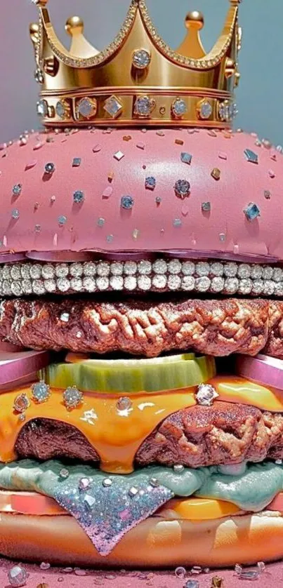 Burger crowned with gems and a royal crown.