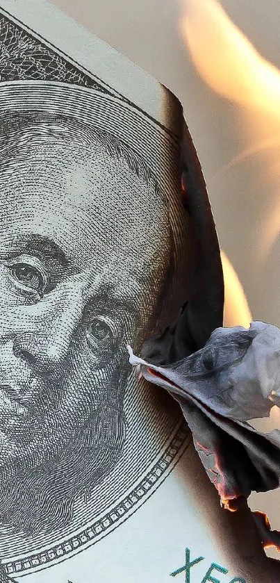 Burning dollar bill with flames showing artistic flair.