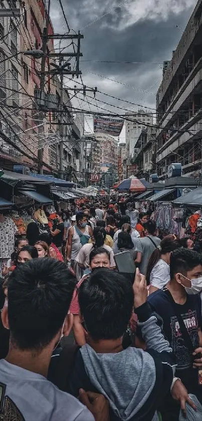 Crowded urban street with bustling activity and diverse crowd.