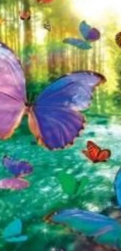 Vibrant butterfly wallpaper with colorful forest