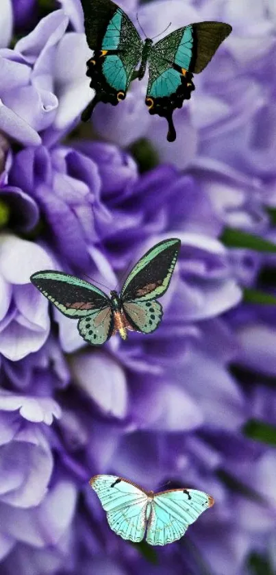 Butterflies resting on lavender blooms creating a serene mobile wallpaper.