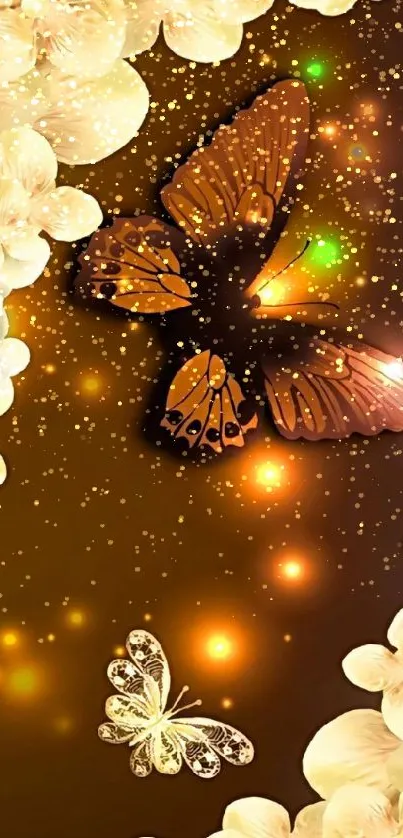 Elegant wallpaper featuring butterflies with glowing floral accents.