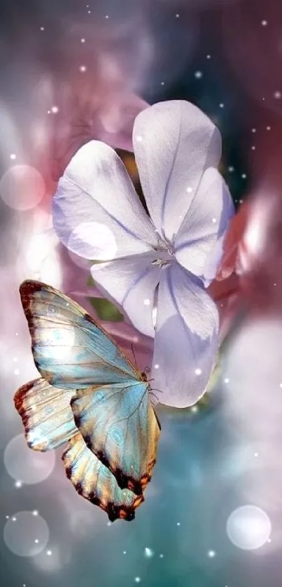 Delicate butterfly on a soft flower mobile wallpaper.