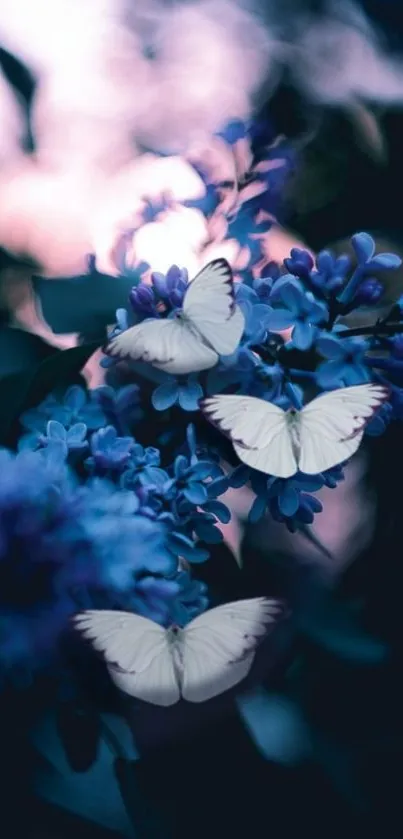 Delicate butterflies resting on vibrant lilac blooms with a dreamy background.