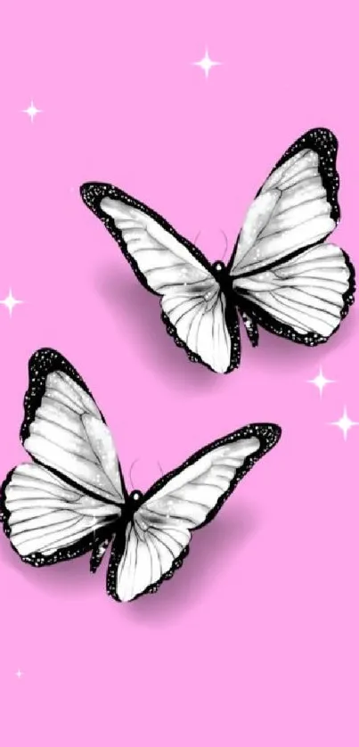 Black and white butterflies on a pink background mobile wallpaper