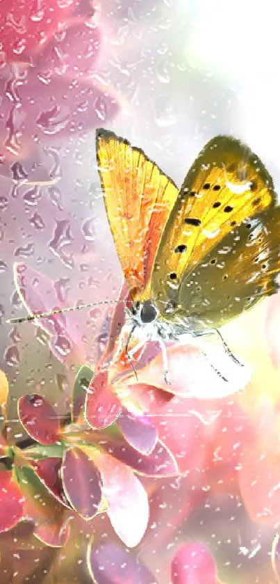 Colorful butterfly on pink foliage background.