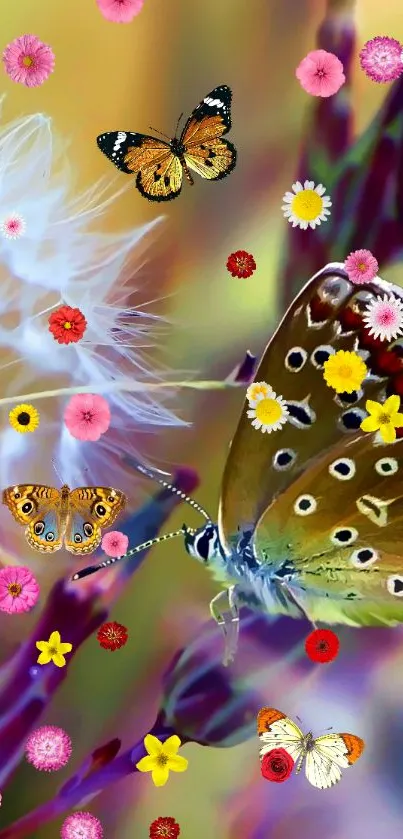 Colorful butterfly and flower wallpaper for mobile phone.