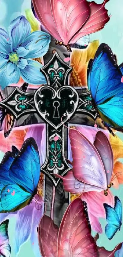 Colorful butterfly cross mobile wallpaper