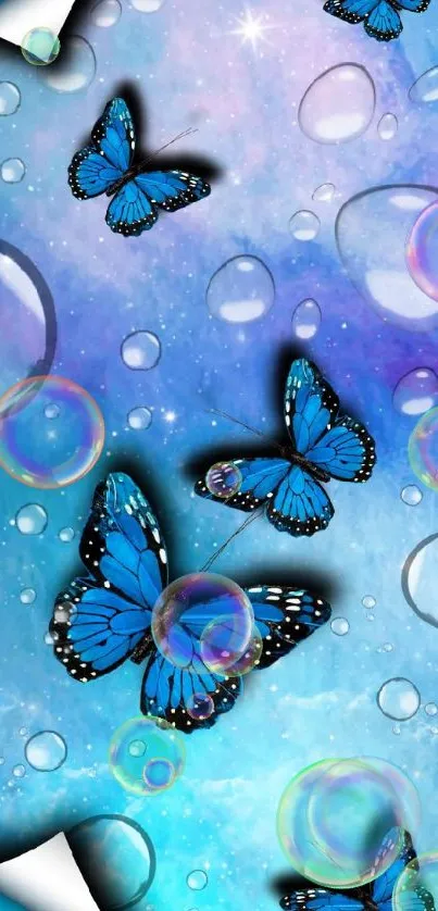 Blue butterflies on a mystical, dreamy background mobile wallpaper.