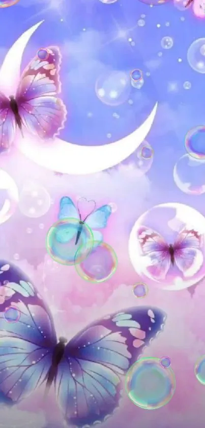 Enchanting wallpaper with butterflies and moon